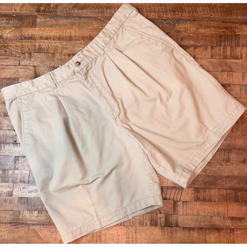 Puritan Mens Pleated Chino Shorts Khaki Tan Cotton Blend Size 38 Casual Classic